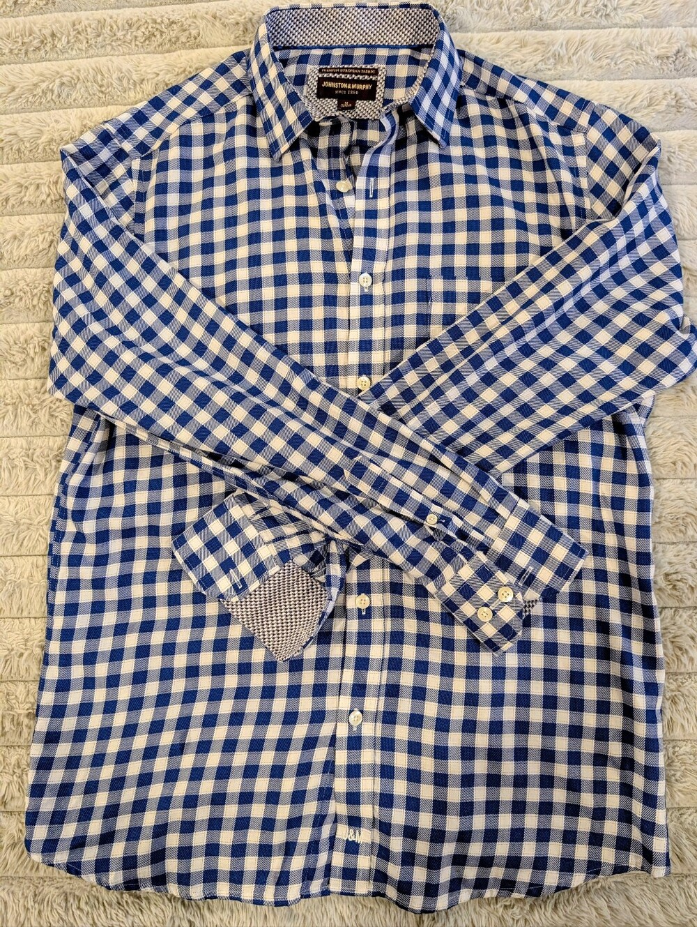 Johnston & Murphy Blue White Button Down Shirt Men’s (M) Premium Europe - CB